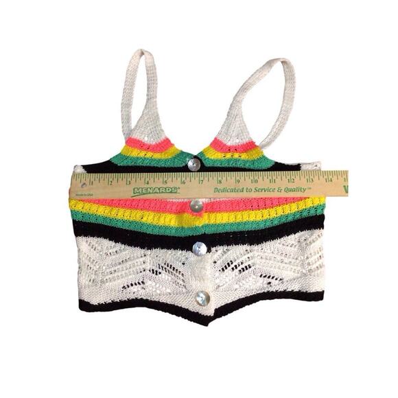 Jolie & Joy Crop Top Womens Small Crotchet Striped Multi Color Retro Boho NEW - Picture 5 of 6